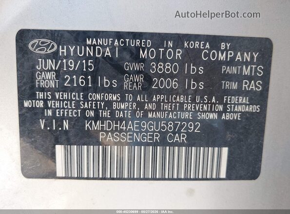 KMHDH4AE9GU587292 2016 HYUNDAI ELANTRA Silver Вид підкапотного простору
