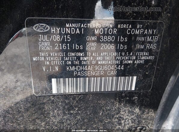 KMHDH4AE9GU604544 2016 HYUNDAI ELANTRA Black Շարժիչի բաժամունքի տեսք