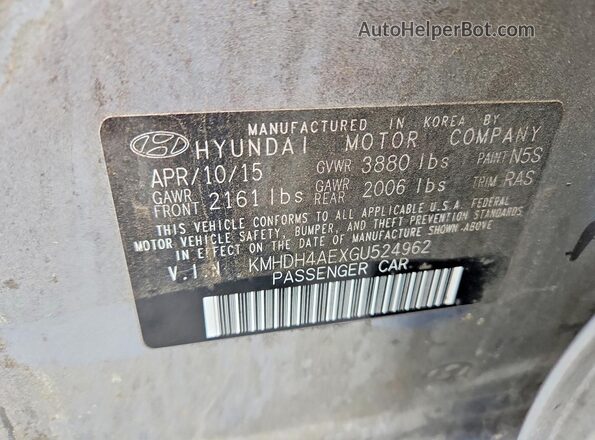 KMHDH4AEXGU524962 2016 HYUNDAI ELANTRA Silver Вид підкапотного простору