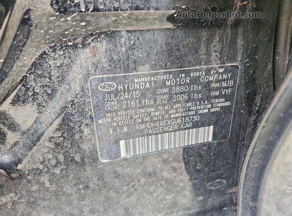 KMHDH4AEXGU618730 2016 HYUNDAI ELANTRA Black Вид підкапотного простору