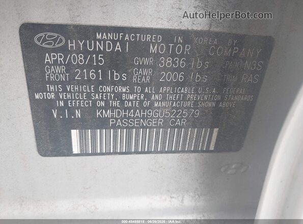 KMHDH4AH9GU522579 2016 HYUNDAI ELANTRA Silver Engine compartment view