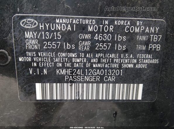 KMHE24L12GA013201 2016 HYUNDAI SONATA HYBRID Black Вид підкапотного простору