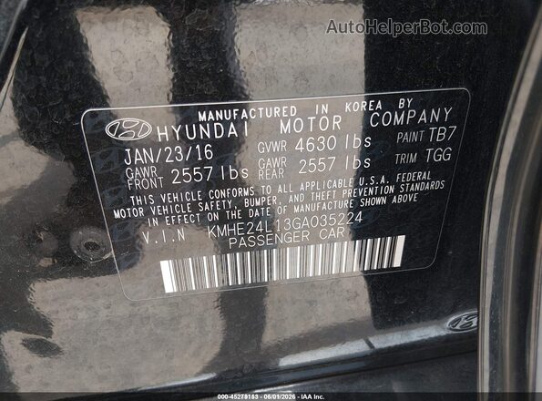 KMHE24L13GA035224 2016 HYUNDAI SONATA HYBRID Black 