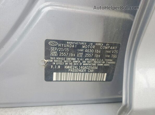 KMHE24L14GA025494 2016 HYUNDAI SONATA Silver Engine compartment view
