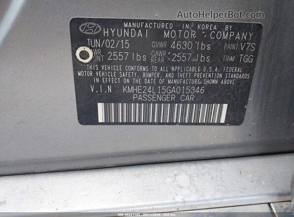 KMHE24L15GA015346 2016 HYUNDAI SONATA HYBRID Silver Вид підкапотного простору