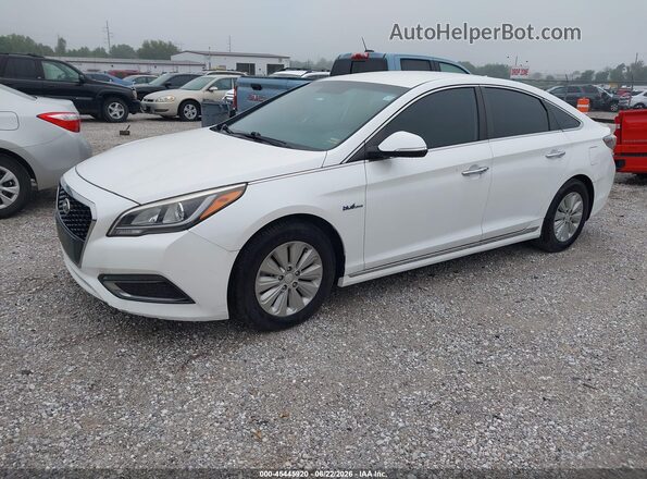 KMHE24L18GA015468 2016 HYUNDAI SONATA HYBRID White წინა მარცხენა ხედი სამი მეოთხედიდან
