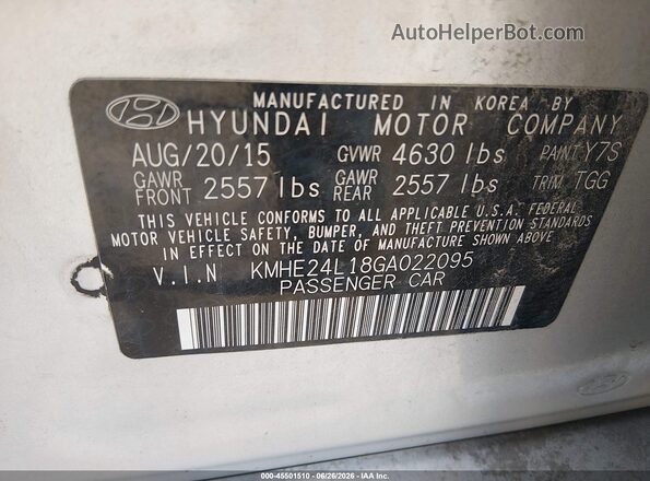 KMHE24L18GA022095 2016 HYUNDAI SONATA HYBRID Silver ძრავის განყოფილების ხედი