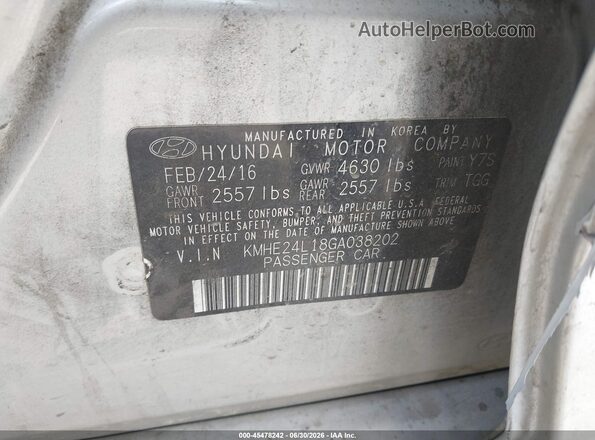 KMHE24L18GA038202 2016 HYUNDAI SONATA HYBRID Silver Вид підкапотного простору
