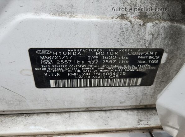 KMHE24L38HA064415 2017 HYUNDAI SONATA White ძრავის განყოფილების ხედი