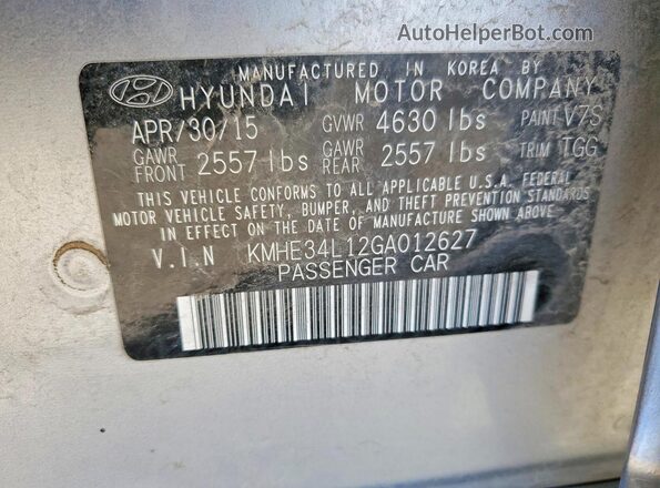 KMHE34L12GA012627 2016 HYUNDAI SONATA Gray Vista de la etiqueta del VIN