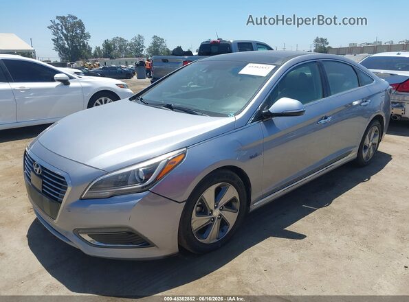 KMHE34L13GA024365 2016 HYUNDAI SONATA HYBRID Gray Առջևի ձախ երեք քառորդ տեսարան