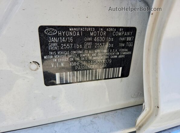 KMHE34L14GA033379 2016 HYUNDAI SONATA White ძრავის განყოფილების ხედი