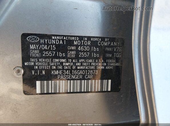 KMHE34L16GA012873 2016 HYUNDAI SONATA HYBRID Gray Вид підкапотного простору