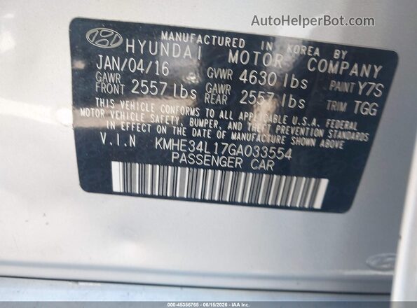 KMHE34L17GA033554 2016 HYUNDAI SONATA HYBRID Silver Widok komory silnika