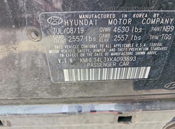 KMHE34L3XKA093693 2019 HYUNDAI SONATA Black 