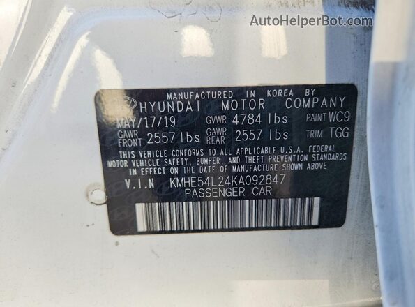 KMHE54L24KA092847 2019 HYUNDAI SONATA White VIN კოდის სტიკერის ხედი