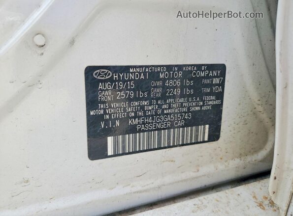 KMHFH4JG3GA515743 2016 HYUNDAI AZERA White Вид підкапотного простору