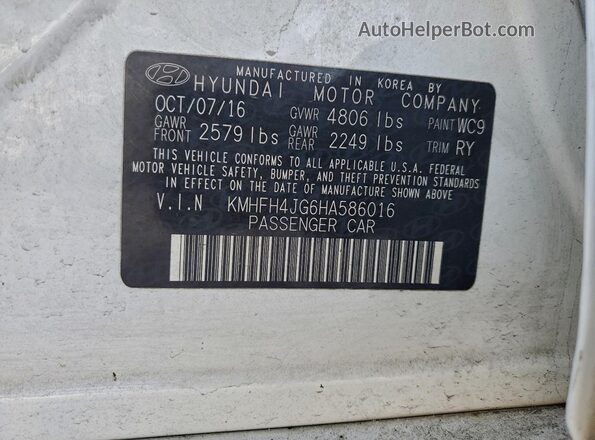 KMHFH4JG6HA586016 2017 HYUNDAI AZERA White ძრავის განყოფილების ხედი