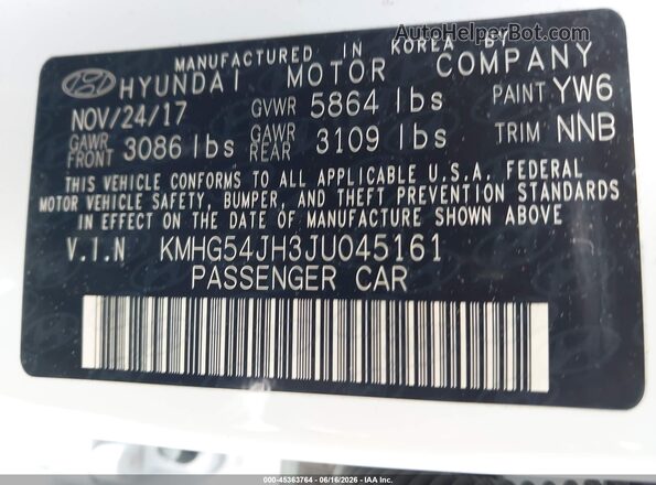 KMHG54JH3JU045161 2018 GENESIS G90 White Շարժիչի բաժամունքի տեսք