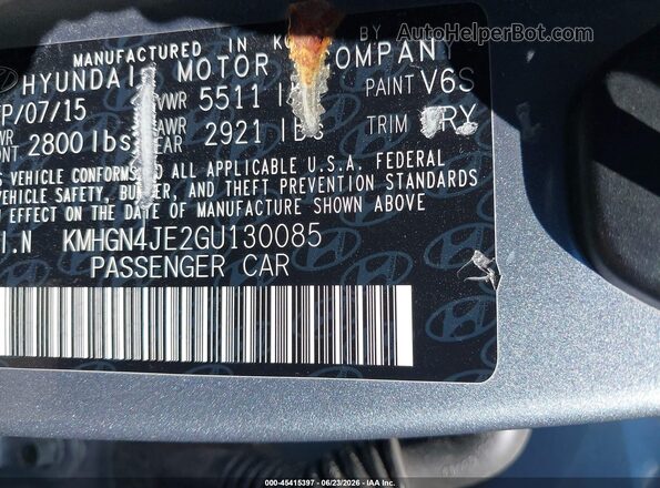 KMHGN4JE2GU130085 2016 HYUNDAI GENESIS Silver ძრავის განყოფილების ხედი
