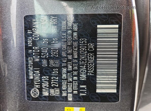 KMHGN4JE2KU290153 2019 GENESIS G80 Gray VIN sticker view