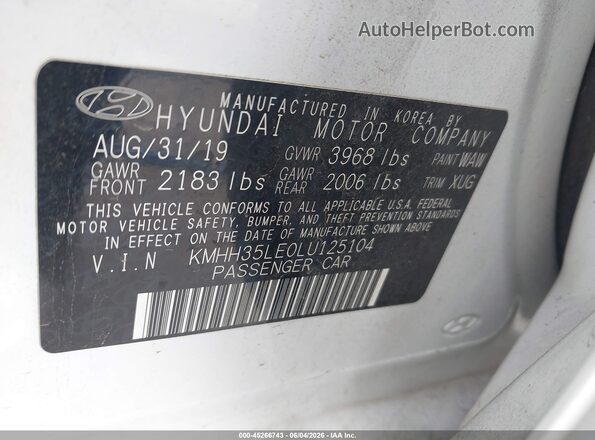 KMHH35LE0LU125104 2020 HYUNDAI ELANTRA GT White Vista del compartimento del motor