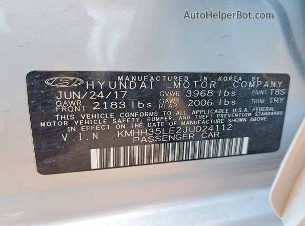 KMHH35LE2JU024112 2018 HYUNDAI ELANTRA Silver Widok komory silnika