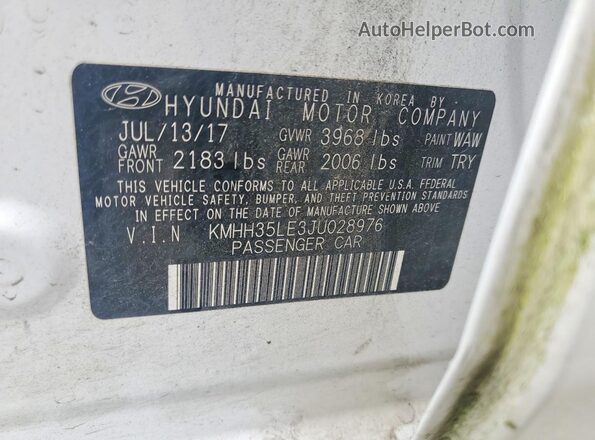 KMHH35LE3JU028976 2018 HYUNDAI ELANTRA Белый 
