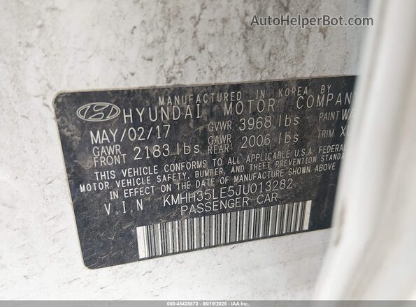 KMHH35LE5JU013282 2018 HYUNDAI ELANTRA GT White Engine compartment view