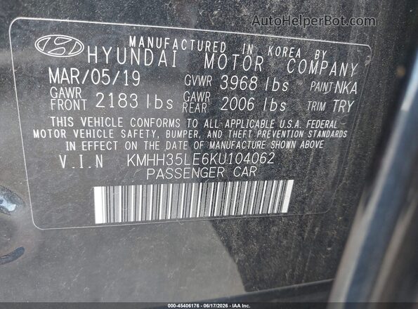 KMHH35LE6KU104062 2019 HYUNDAI ELANTRA GT Черный Вид подкапотного пространства