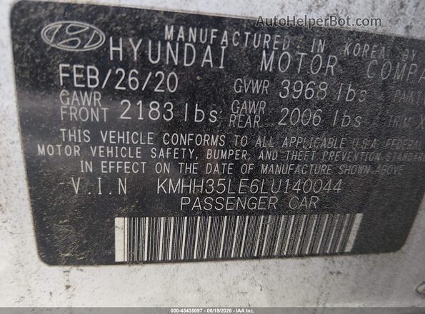KMHH35LE6LU140044 2020 HYUNDAI ELANTRA GT White Vista del compartimento del motor