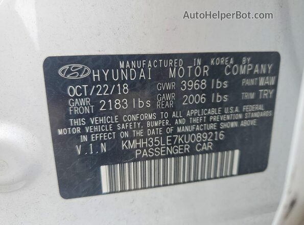KMHH35LE7KU089216 2019 HYUNDAI ELANTRA White Engine compartment view