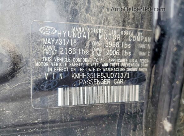 KMHH35LE8JU071371 2018 HYUNDAI ELANTRA Black ძრავის განყოფილების ხედი
