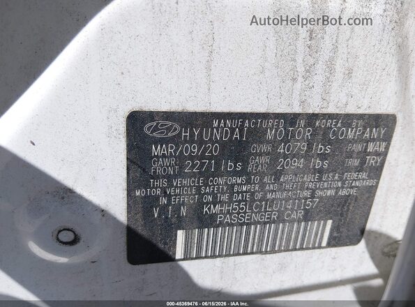 KMHH55LC1LU141157 2020 HYUNDAI ELANTRA GT White Vista del compartimento del motor