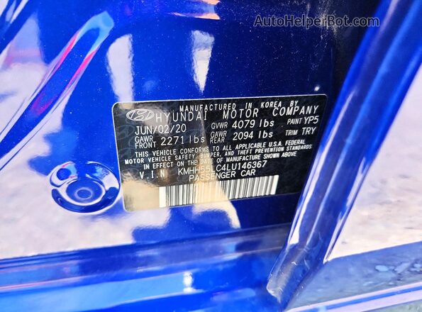 KMHH55LC4LU146367 2020 HYUNDAI ELANTRA Blue Widok komory silnika