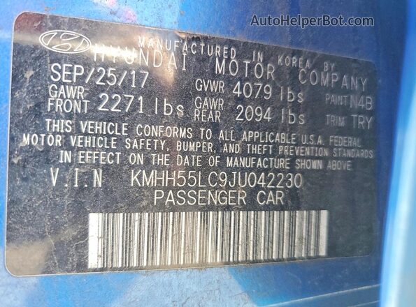KMHH55LC9JU042230 2018 HYUNDAI ELANTRA Blue Շարժիչի բաժամունքի տեսք