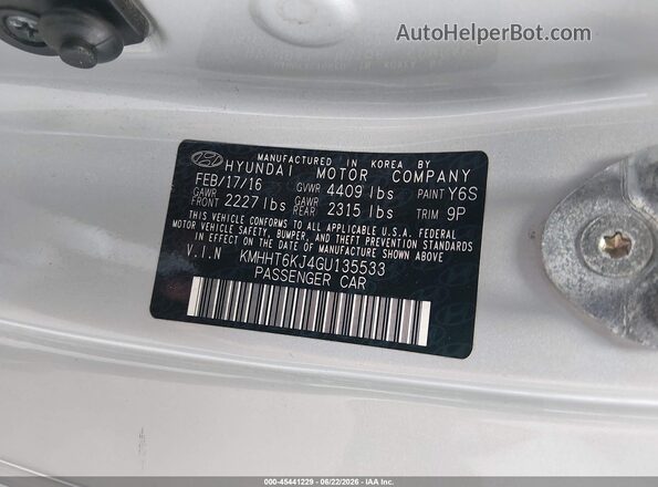KMHHT6KJ4GU135533 2016 HYUNDAI GENESIS Silver Շարժիչի բաժամունքի տեսք