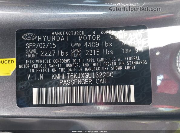 KMHHT6KJXGU132250 2016 HYUNDAI GENESIS Gray Engine compartment view