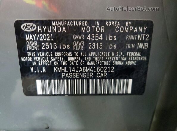 KMHL14JA6MA160212 2021 HYUNDAI SONATA Gray 