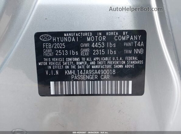 KMHL14JA9SA490018 2025 HYUNDAI SONATA Silver Engine compartment view