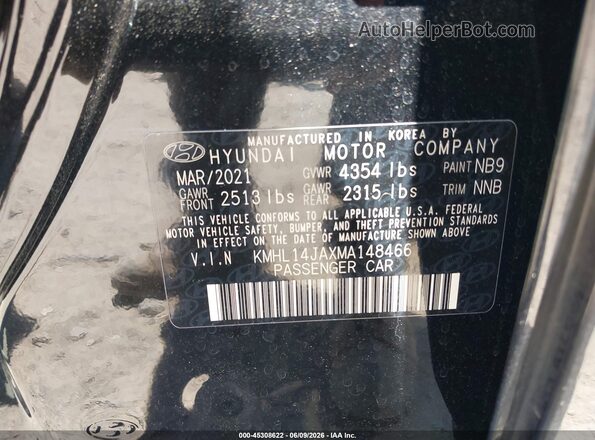 KMHL14JAXMA148466 2021 HYUNDAI SONATA Black ძრავის განყოფილების ხედი