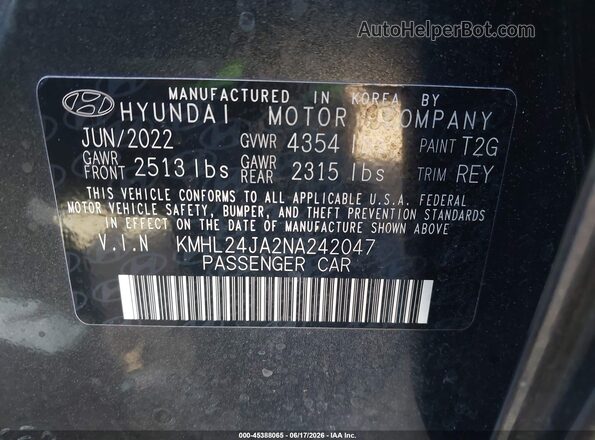 KMHL24JA2NA242047 2022 HYUNDAI SONATA Серый Вид подкапотного пространства