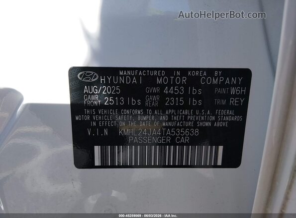 KMHL24JA4TA535638 2026 HYUNDAI SONATA Белый Вид подкапотного пространства