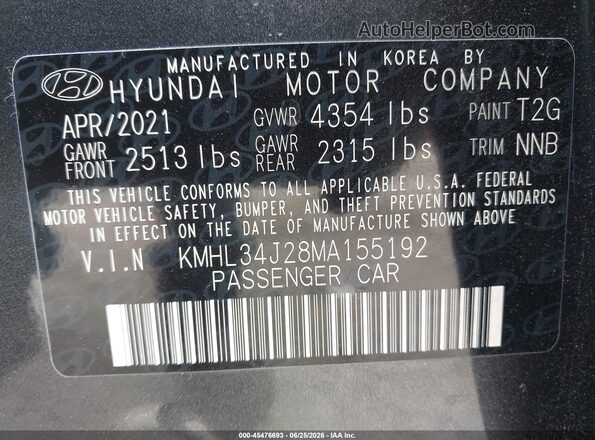 KMHL34J28MA155192 2021 HYUNDAI SONATA Gray Շարժիչի բաժամունքի տեսք