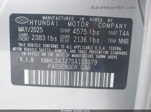 KMHL34JJ7SA133379 2025 HYUNDAI SONATA HYBRID Silver Շարժիչի բաժամունքի տեսք