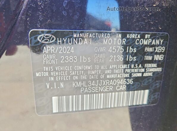 KMHL34JJXRA094636 2024 HYUNDAI SONATA Фиолетовый Вид наклейки с VIN-кодом