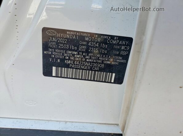 KMHL44J25NA236908 2022 HYUNDAI SONATA White Вид підкапотного простору
