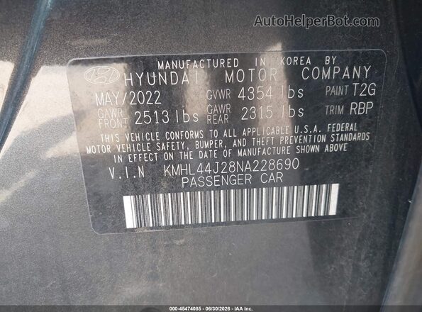 KMHL44J28NA228690 2022 HYUNDAI SONATA Gray Вид підкапотного простору