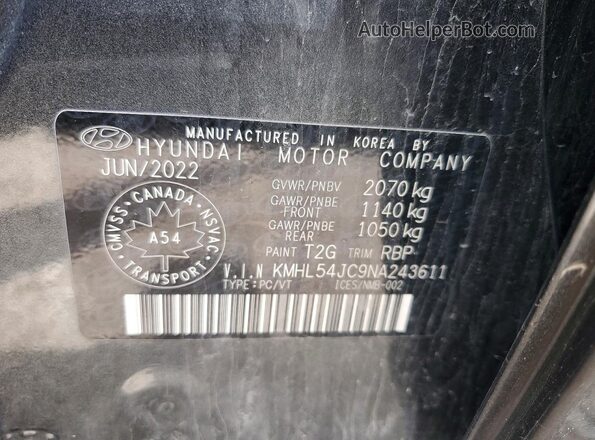 KMHL54JC9NA243611 2022 HYUNDAI SONATA Black Engine compartment view