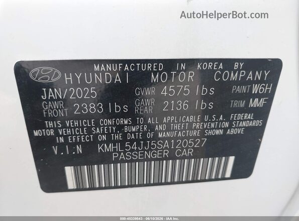 KMHL54JJ5SA120527 2025 HYUNDAI SONATA HYBRID White Vista del compartimento del motor
